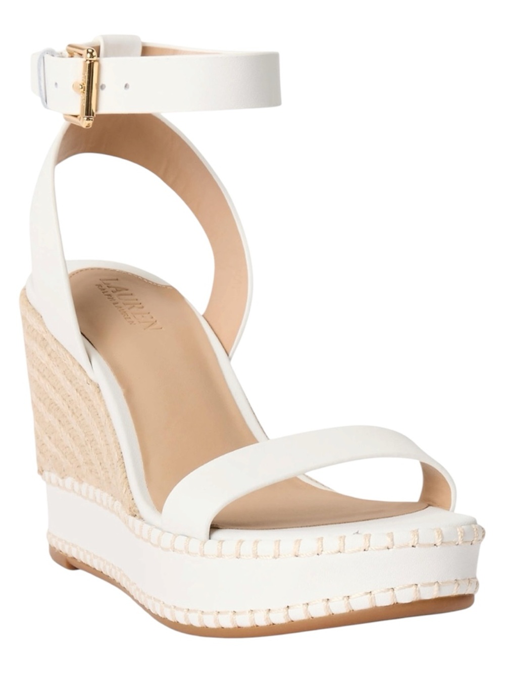 Ralph Lauren Snow White Leather Ankle-Strap Espadrille Wedge Sandal